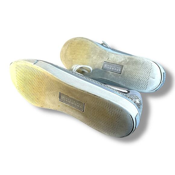 SPERRY TOP SIDERS Silver Sequin and Ivory or beige SZ 7.5 - Picture 9 of 15